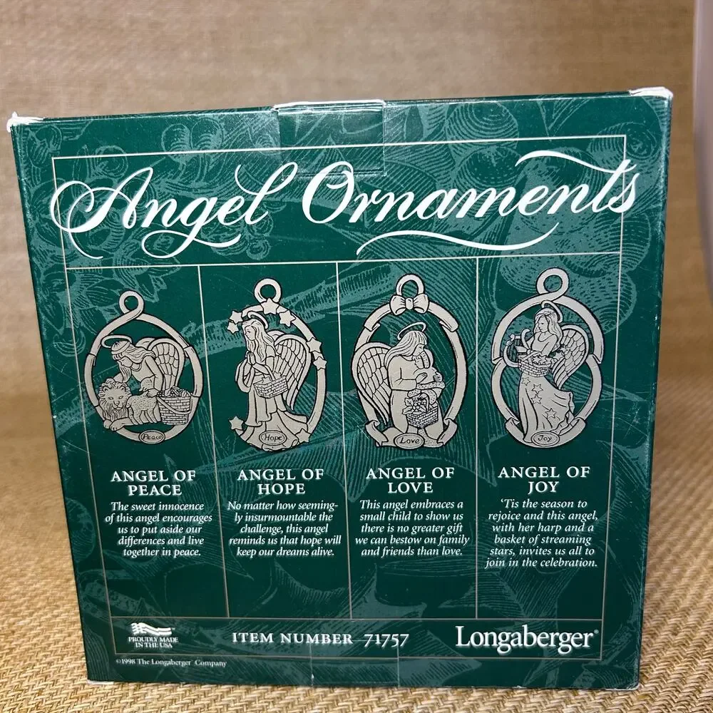 Longaberger Angel Ornaments Set of 4 1999 Boxed Peace Hope Love Joy 71757